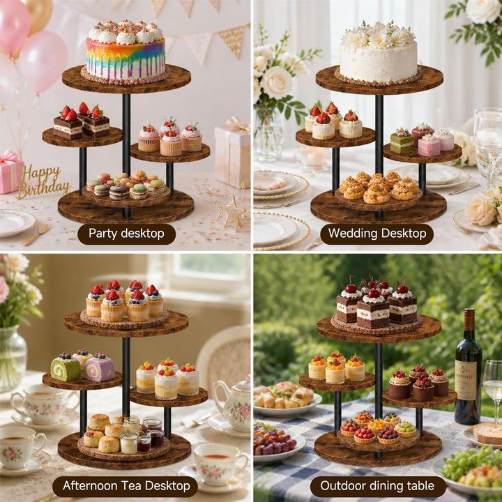 4-Etagen Kuchenständer aus Holz, 360° Tortenplatte Drehbar für Cupcakes, Donuts & Desserts,Kekse, Sü