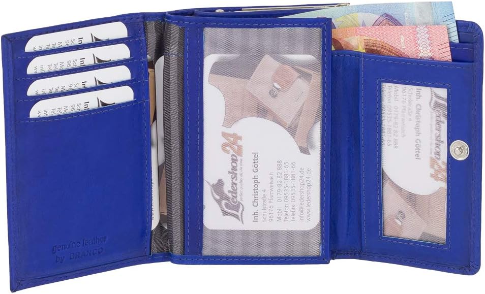 Leder Damen Geldbörse Portemonnaie Geldbeutel Bügelbörse mit Knipser 210 Farbe Royalblau, Royalblau