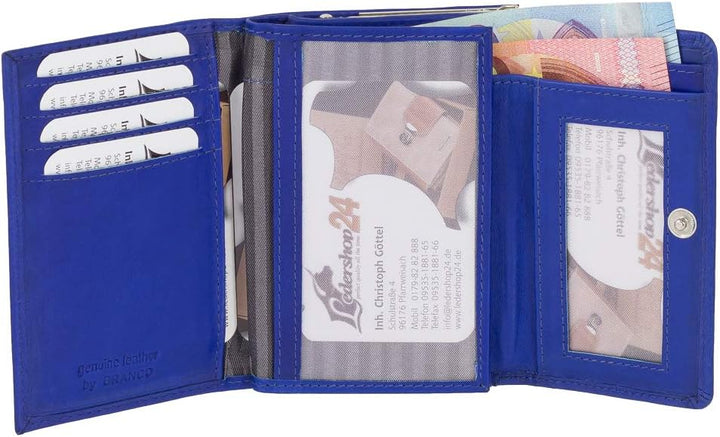 Leder Damen Geldbörse Portemonnaie Geldbeutel Bügelbörse mit Knipser 210 Farbe Royalblau, Royalblau