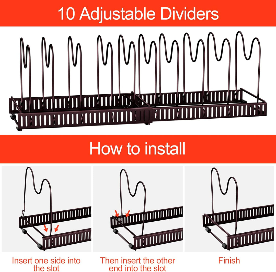 Fousenuk Topfdeckelhalter, Topfdeckel Aufbewahrung mit 10 Verstellbaren Fächern, Küche Pfannen Organ