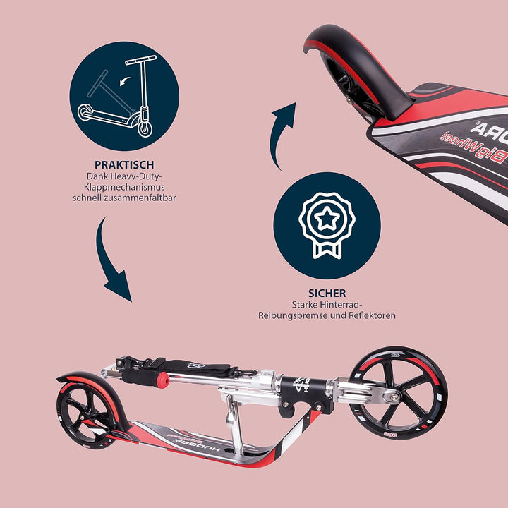 HUDORA BigWheel 205 Scooter - Stabiler Aluminium-Roller - Höhenjustierbarer & zusammenklappbarer Cit