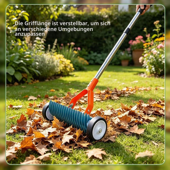 Handvertikutierer mit Stiel 163cm, Vertikutierer Hand mit Rollen, Vertikutierer Rechen, Metall Schne