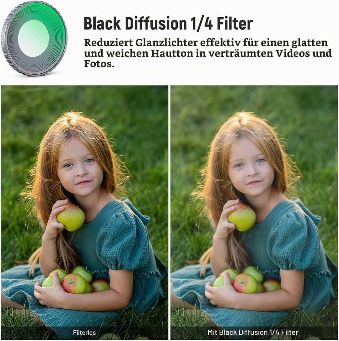 NEEWER Black Diffusion 1/4 Filter, Kompatibel mit DJI Osmo Action 5 Pro und 4, mehrfach beschichtete