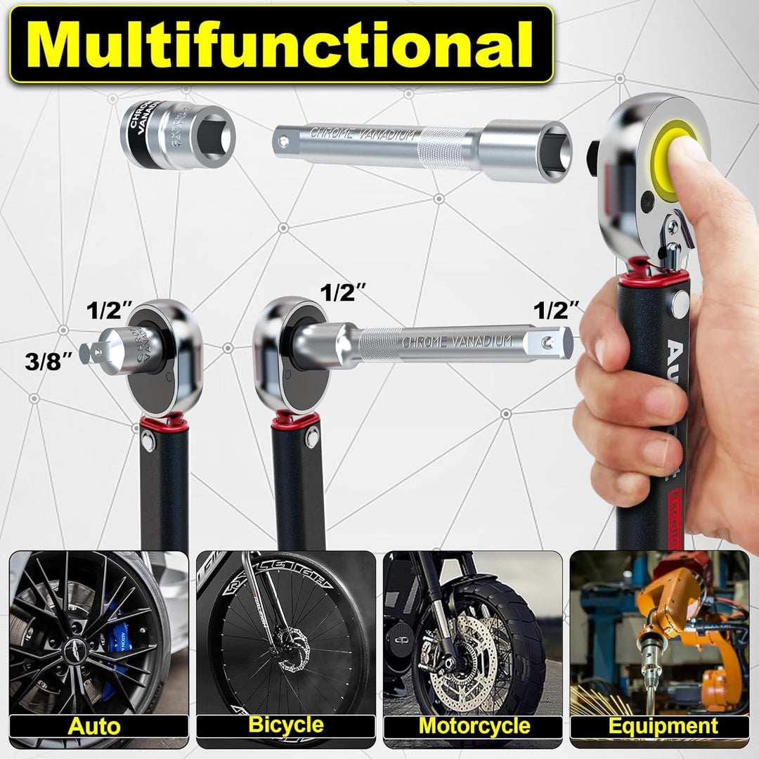 Aurlloct Drehmomentschlüssel 28-210 Nm 1/2 Zoll, Auto & Motorrad, inkl. Verlängerung mit 125 mm und