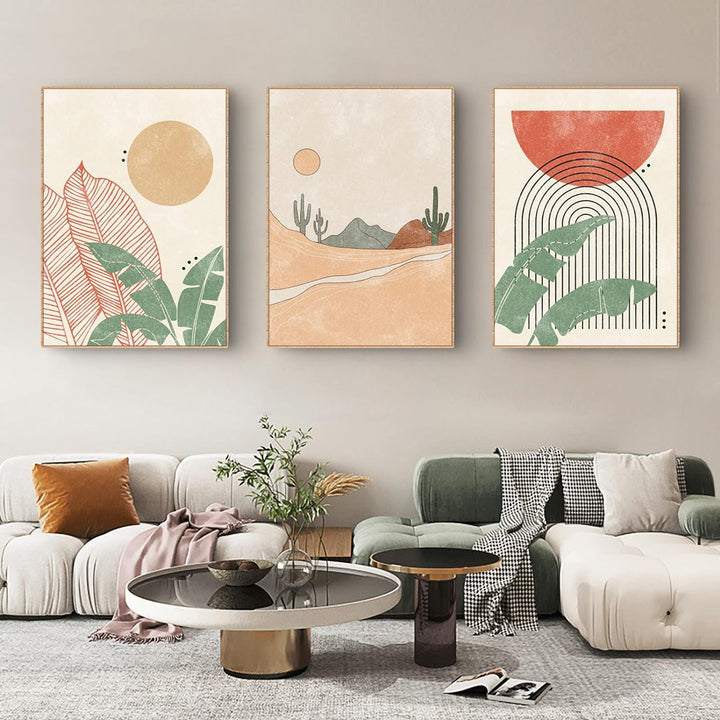 Sarah Duke 3er Beige Poster Set Abstrakt Wohnzimmer Bilder Wandbilder Moderne Leinwandbilder OHNE Ra