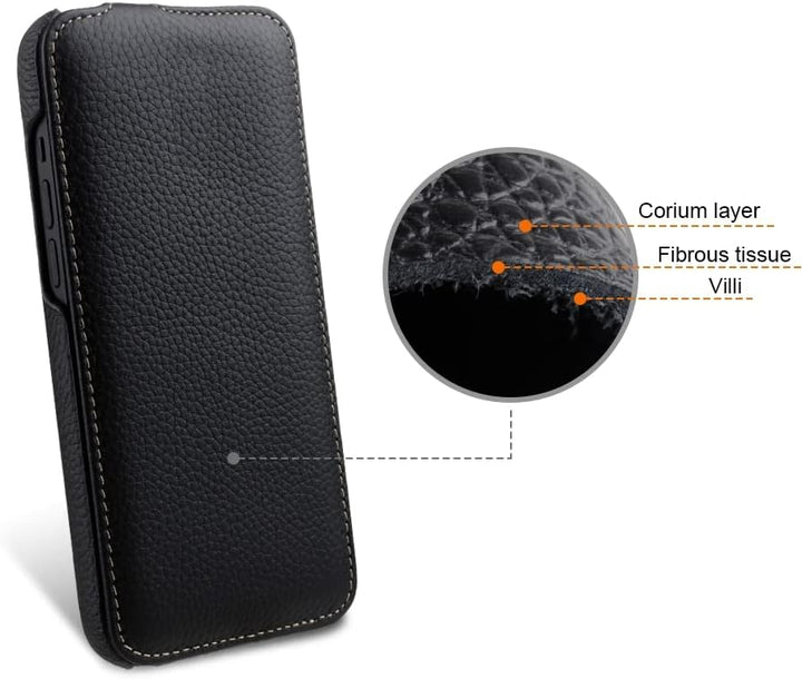 STILGUT UltraSlim kompatibel mit iPhone 14 Plus (6.7") Hülle - iPhone 14 Plus Flip Case aus Leder, K