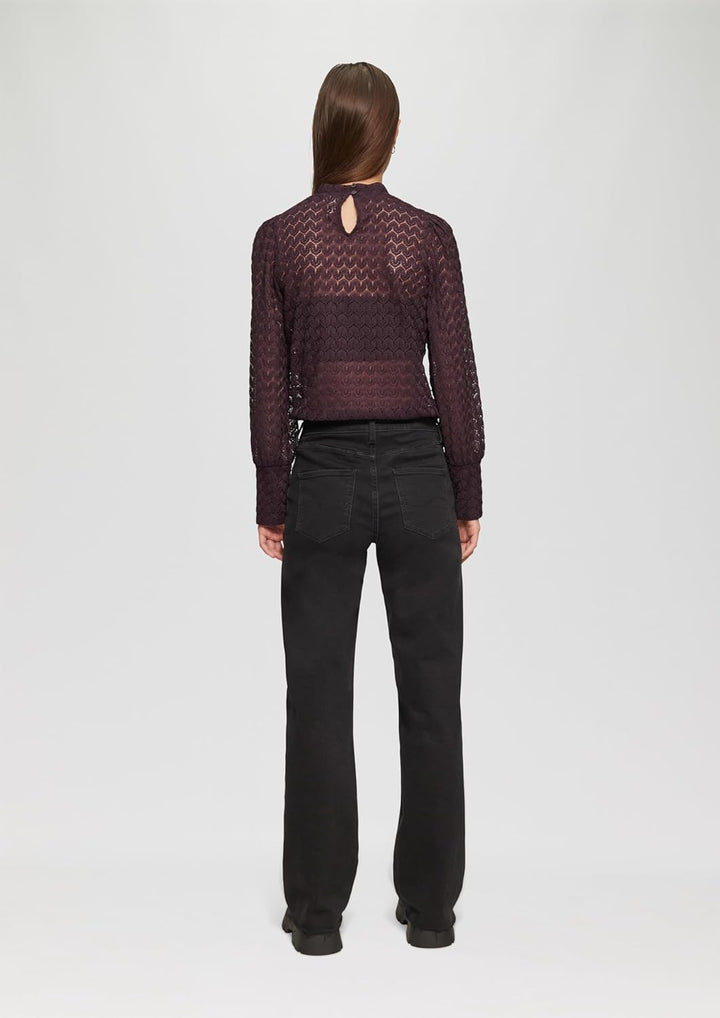 QS Transparentes Spitzen-Shirt mit Stehkragen XS 4988_aubergine, XS 4988_aubergine