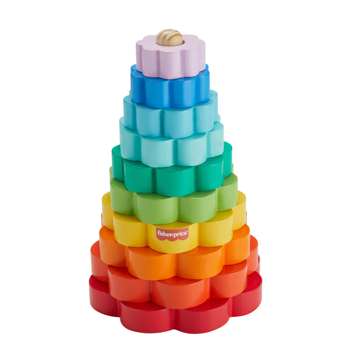 Fisher-Price Ring-Stapelspielzeug aus Holz für Kleinkinder, 10 Holzteile für Stapelspielspass für Ki