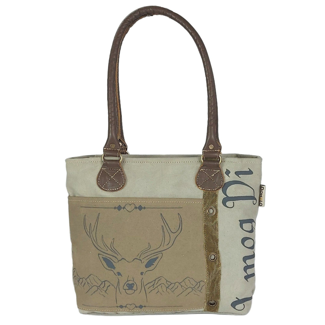 Domelo Damen Handtasche. Trachtentasche aus Canvas &amp; Leder. Schultertasche in Vintage Trachten Stil.