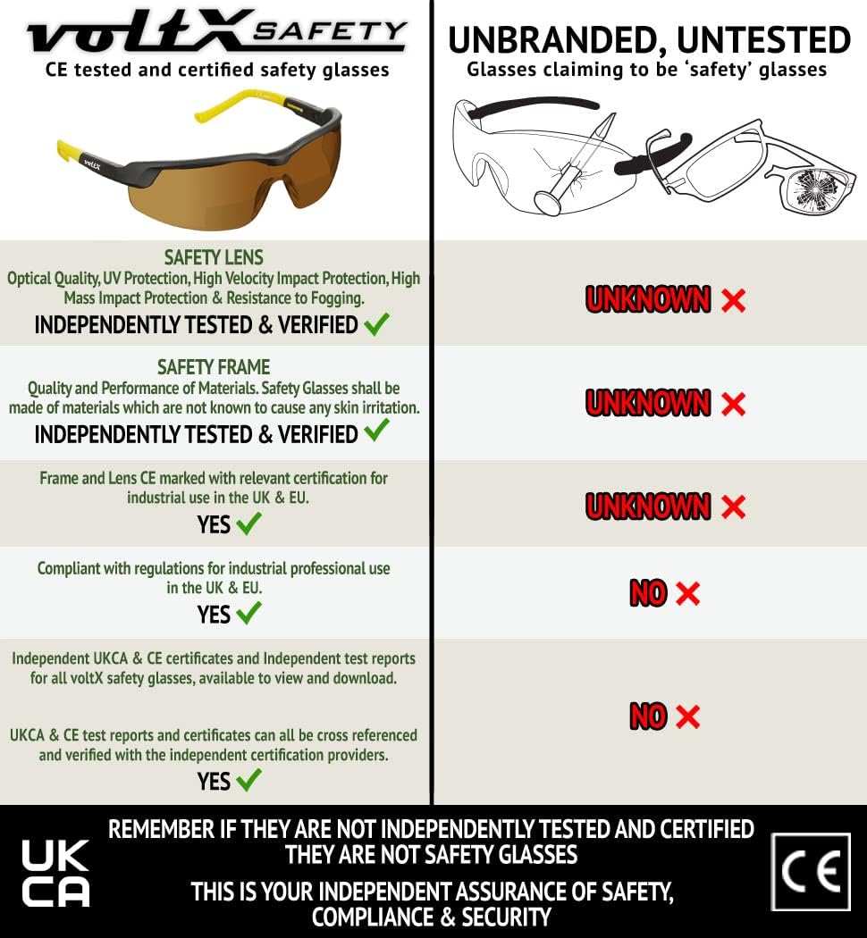 voltX 3 x GT ADJUSTABLE Bifokale Lesen Schutzbrille (KLAR, GELB, BRAUN +2.5 Dioptrie) CE EN166F, Ant
