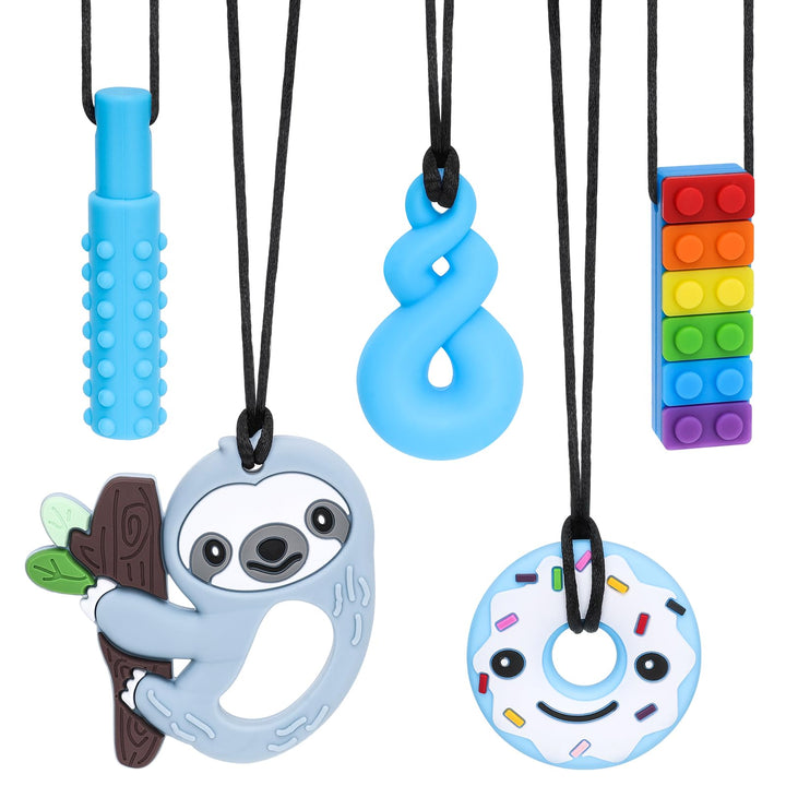 Beissringe 5er Set | Sensorische Kauketten für Kinder ab 3 Monate | BPA-frei Kaukette Halskette für