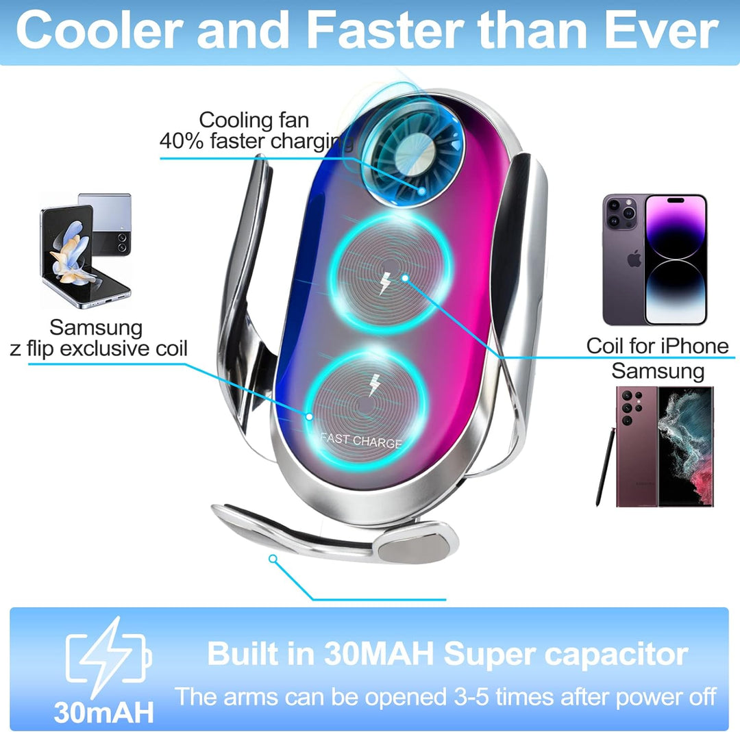 Qoosea 15W Fast Wireless Charger Getränkehalter Auto Handyhalterung, Induktion Doppelspule Cup Holde