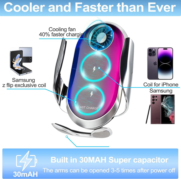 Qoosea 15W Fast Wireless Charger Getränkehalter Auto Handyhalterung, Induktion Doppelspule Cup Holde