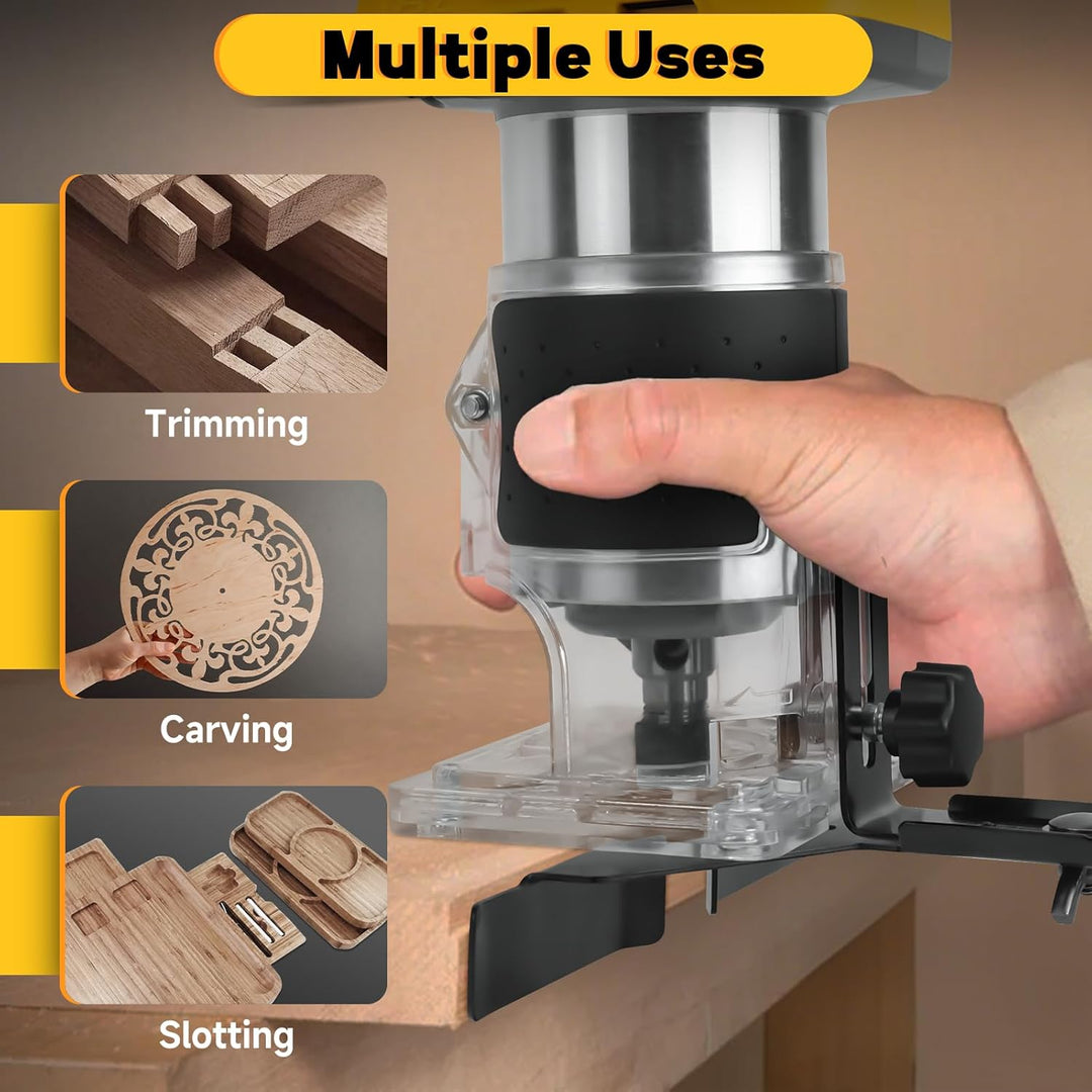 Akku Oberfräse kompatibel für Dewalt 20V Batterie, 800W Bürstenloser Trimmer Router mit 5 Gängen, 30