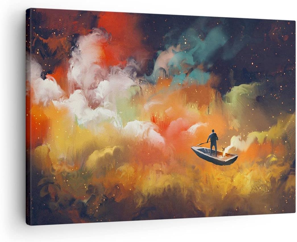 Bilder auf Leinwand Abstraktion Boot Leinwandbild mit Rahmen 70x50cm Wandbilder Dekoration Wohnzimme