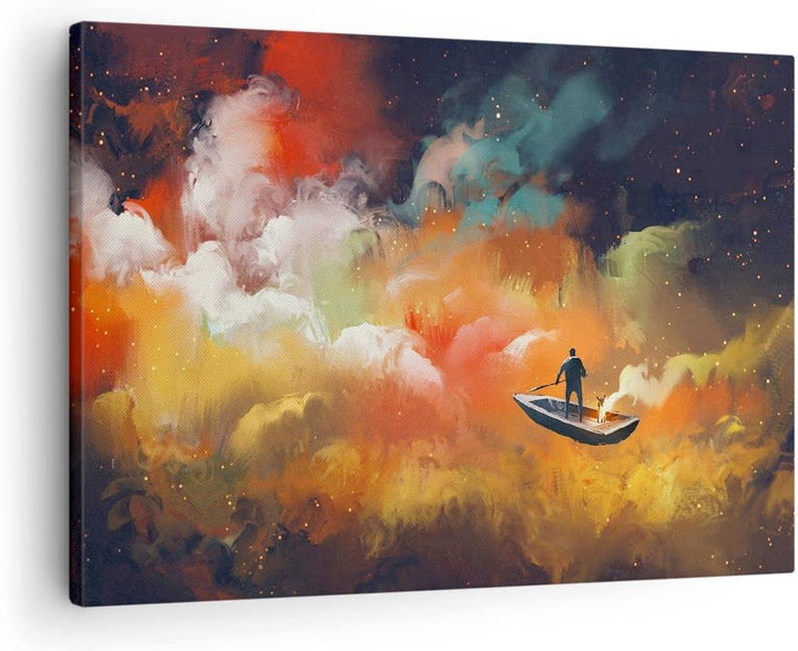 Bilder auf Leinwand Abstraktion Boot Leinwandbild mit Rahmen 70x50cm Wandbilder Dekoration Wohnzimme