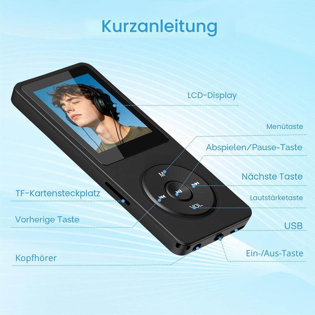 32GB MP3 Player Bluetooth 5.1 mit Lautsprecher, mit 1,8" TFT-Farbbildschirm, Kopfhörer, MP3 Player M