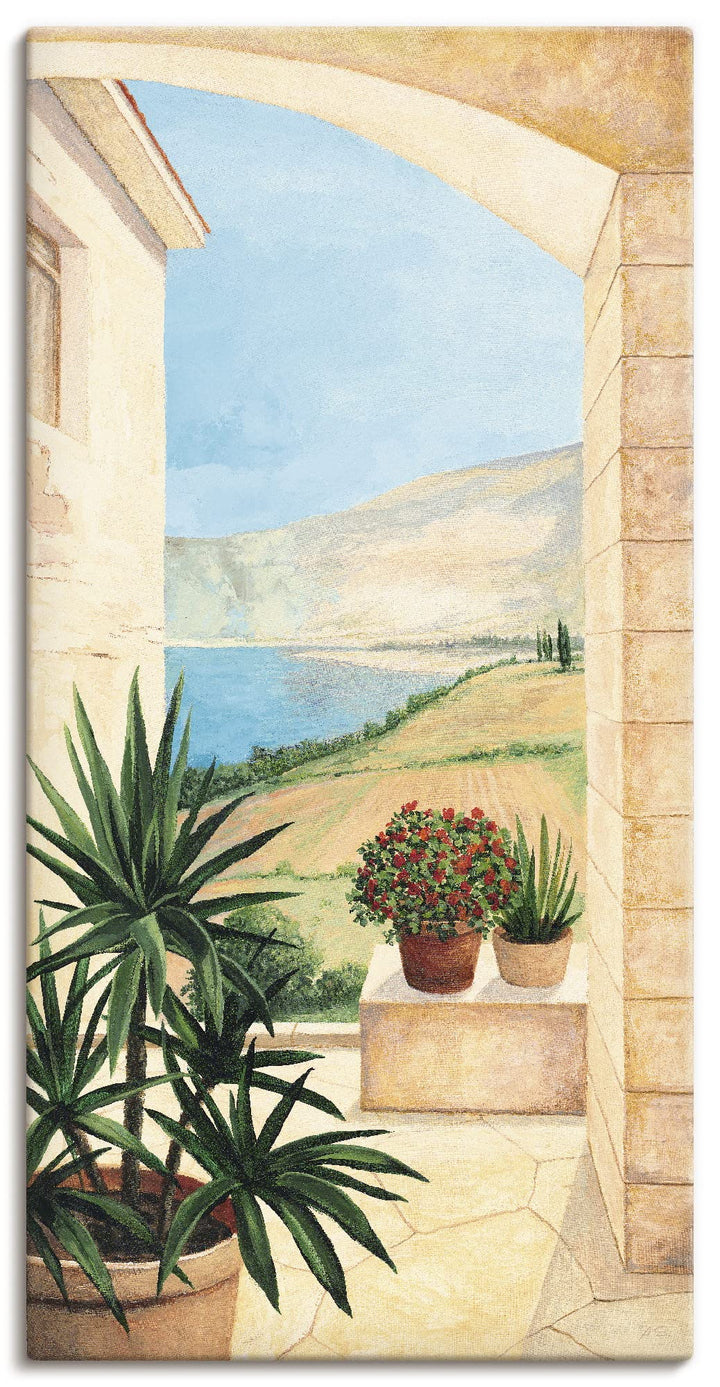 ARTLAND Wanddeko Leinwand Bilder Wandbild Landschaften Fensterblick Italien Malerei Creme A5DK Blick