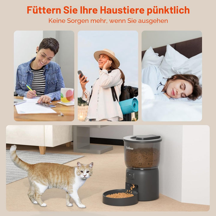 Balimo 3 l automatischer Katzenfutterspender | Futterspender für Katzen 2,4 G WiFi | Sprachfunktion