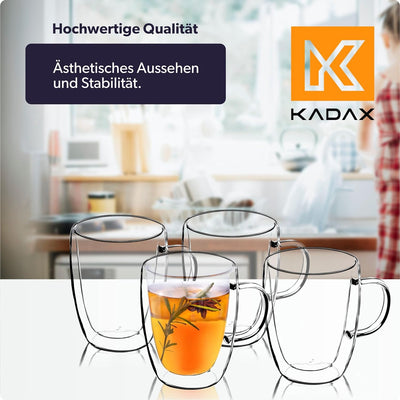 KADAX doppelwandige Glas Tasse, Glas mit Griff, 270ml, Trinkglas für Saft, Tee, Kaffee, Drink, Wasse