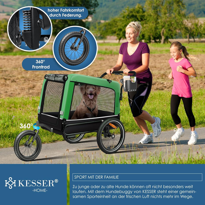 KESSER® Hundeanhänger Boxer 3-in-1 Hundebugg & Jogger Fahrradanhänger gross ca. 240 Liter Volumen, g