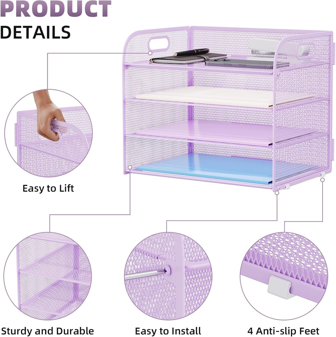 Marbrasse Schreibtisch Ablagen Organizer,4-Stufige Brief Papier Ablage mit Griff,Metall Gitter Desig