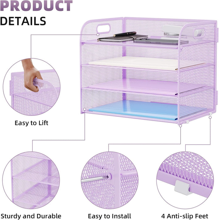 Marbrasse Schreibtisch Ablagen Organizer,4-Stufige Brief Papier Ablage mit Griff,Metall Gitter Desig