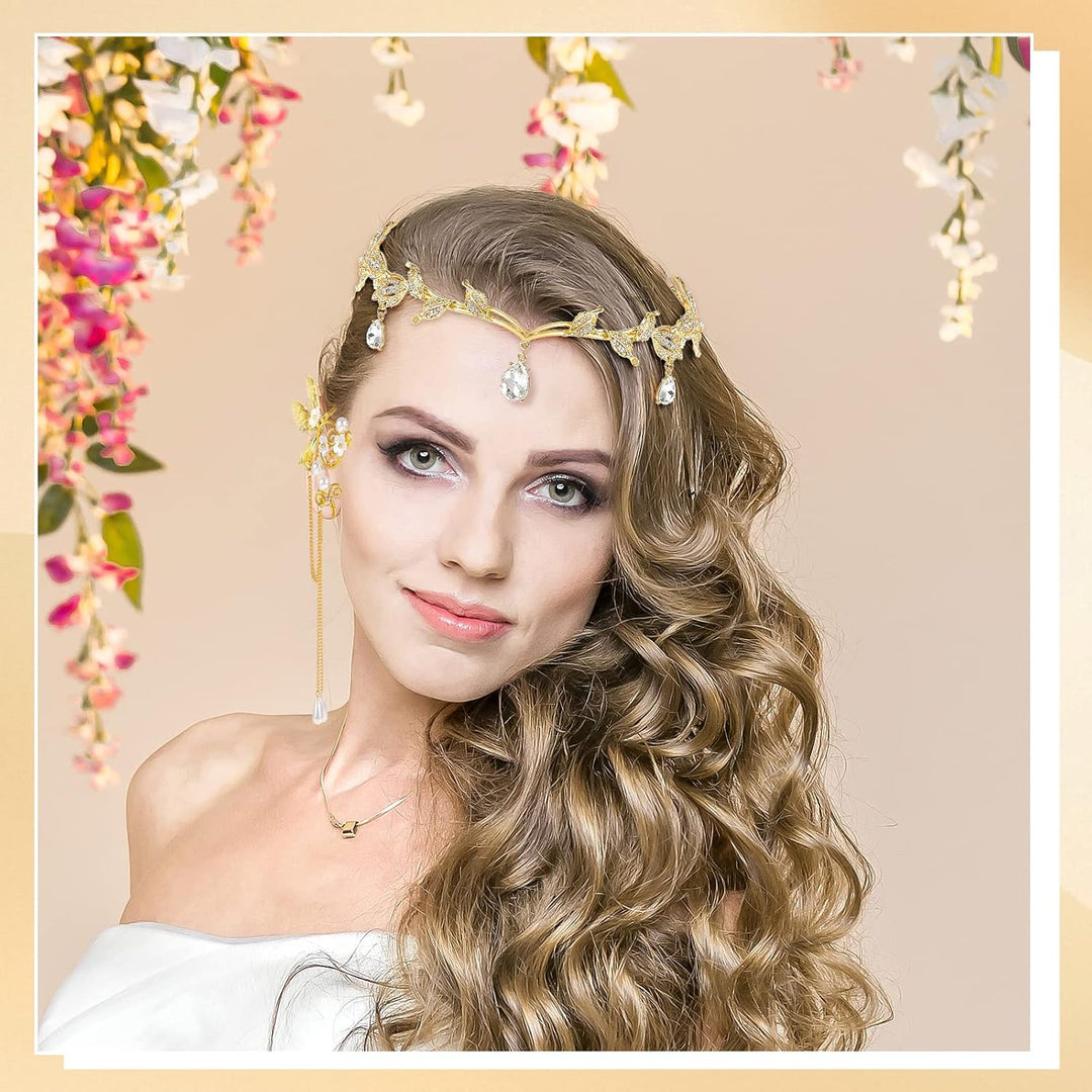 Hifot Elfen Ohrringe Tiara Set für Damen, Elfen Krone Kopfschmuck Fee Pixie Elf Ohren Ohrclips für E