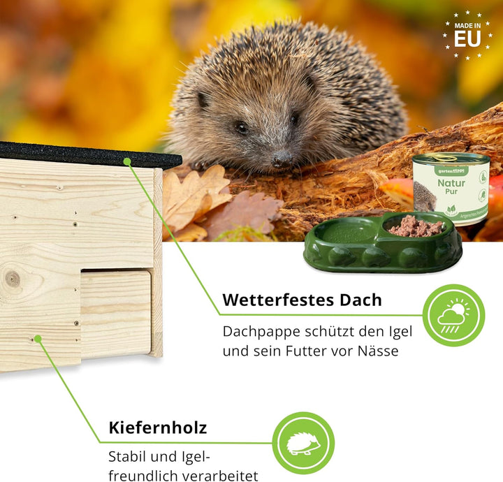 GARTENETAGE Igel-Fütterungsset mit Igelfutterhaus & Beobachtungsfenster – Sicheres Igelfutterhaus mi