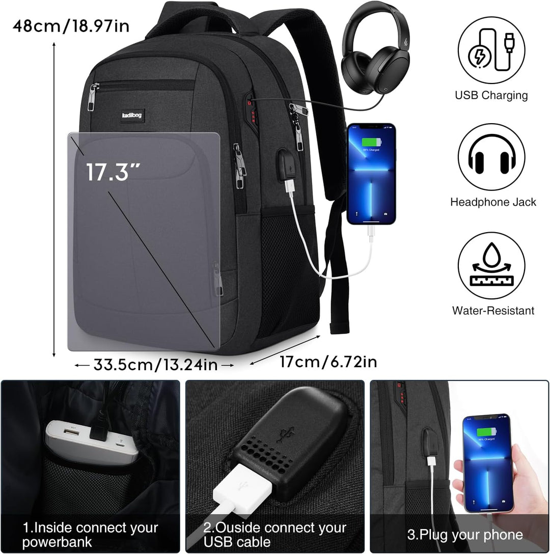 kadilong 17.3 Zoll Rucksack Herren Damen,Schulrucksack Teenager Schultasche Schulranzen mit Laptopfa