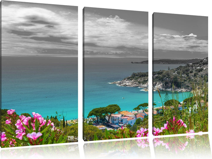 Pixxprint Panorama an der Toskana / 3-Teilig/Gesamtmass 120cm Leinwandbild bespannt auf Holzrahmen/W