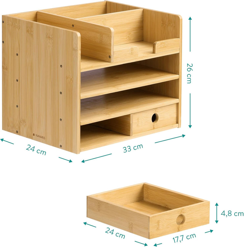 Navaris Schreibtisch Organizer Ablage aus Bambus - 33x24x26cm Ordnungssystem Briefablage aus Holz -