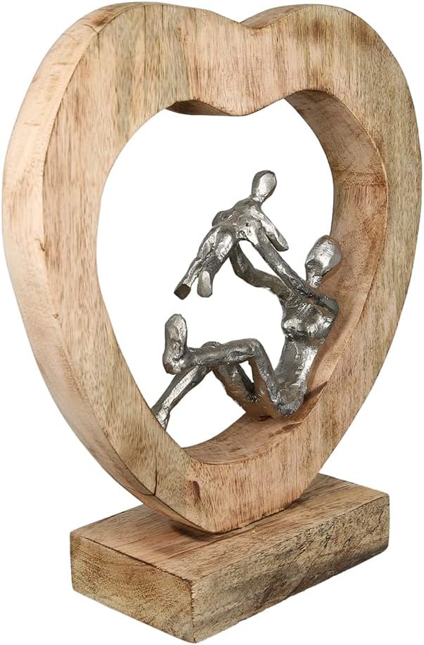 GILDE Deko Figur Skulptur Kinderliebe, Mutter mit Kind - aus Aluminium Holz - Farben: Silber braun -