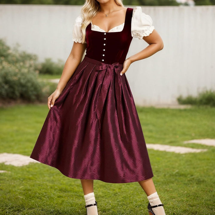 Dirndlkleid Damen Dirndl Midi Trachtenkleid Oktoberfest Trachtenmode Trachtenrock Cocktailkleid Spit