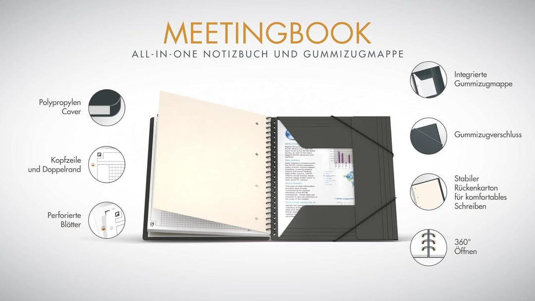 OXFORD Meetingbook Essentials, 5er Pack, DIN A4+, kariert, 90 Blatt, 4 Farben A4+, kariert Meetingbo