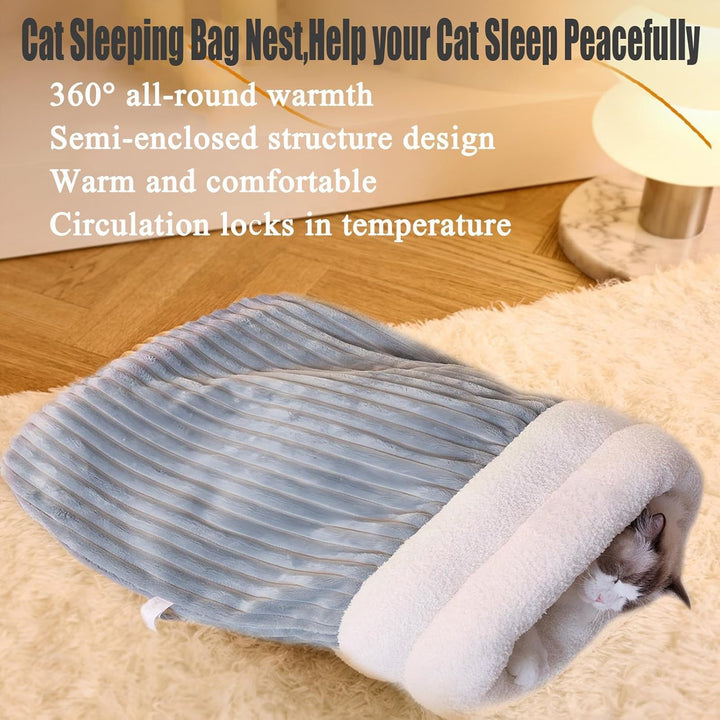 Katzenschlafsack,Gehanico Cat Sleeping Bag,Katzenschlafsack Katzenhöhle,Cat Winter Sleeping Bag,Blan