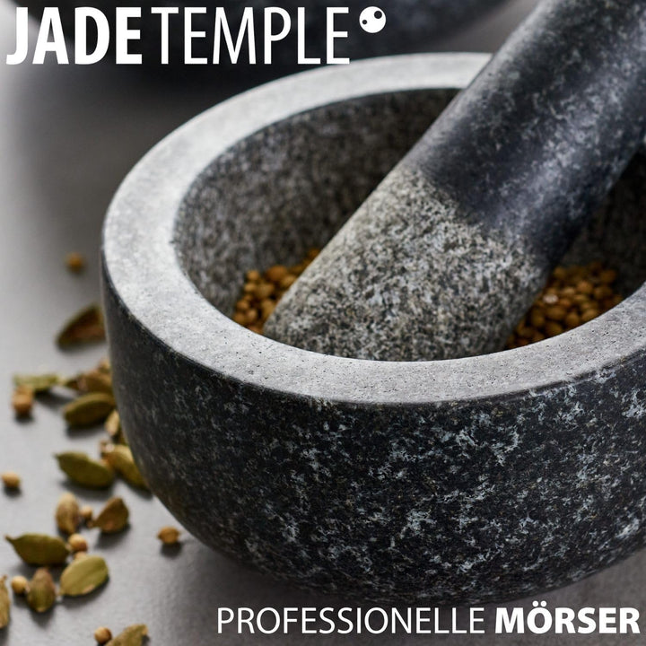 JADE TEMPLE Steinmörser mit Stössel im Set, effektives und einfaches mörsern, aus massivem Granit mi