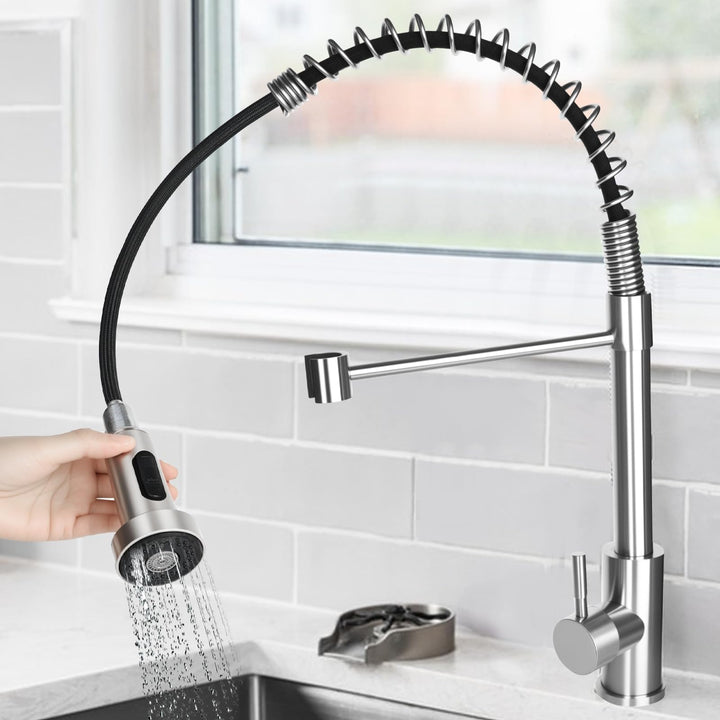 Wasserhahn Küche Edelstahl Herausziehbare, Niederdruck Küchenarmatur Herunterziehbare, Spiralfeder S