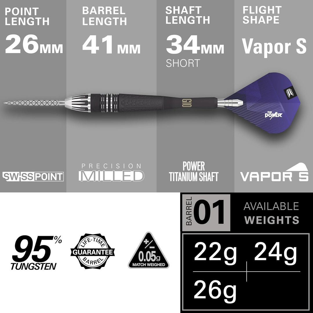 Target Darts Phil Taylor Power 9-Five Gen 10 95% Wolfram Swiss Point Stahlspitze Dart Satz 22 g, 22