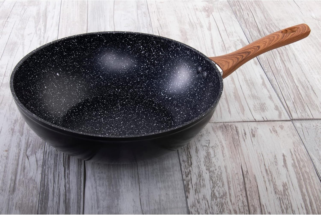Wenco Wok-Pfanne, Ø 28 cm, Induktionsgeeignet, Aluminium mit PFOA-freier Antihaftbeschichtung, Schwa