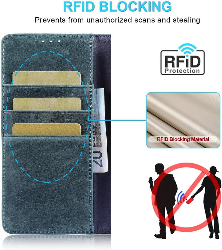 LENSUN Echtleder Hülle für Samsung Galaxy S21 FE 5G, Handyhülle Echt Leder [3 Kartenfächer][RFID Sch