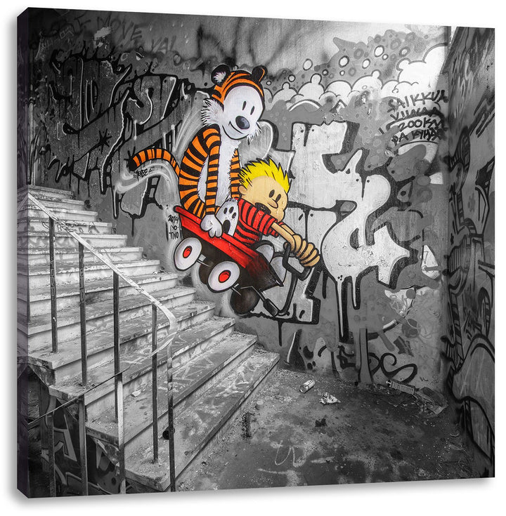 Pixxprint Tiger Grafitti in Berlin schwarz/weiss, Format: 70x70 auf Leinwand, 70x70