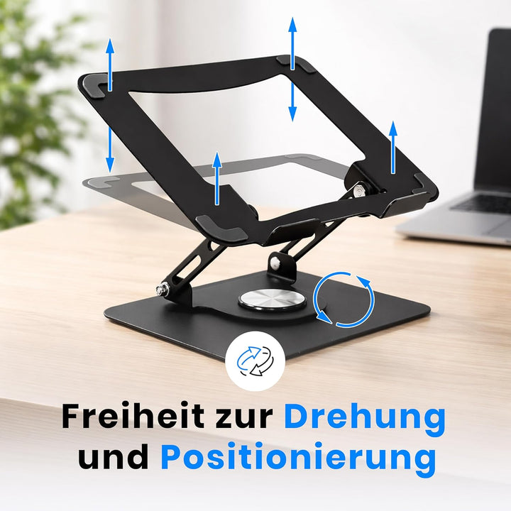 Laptop Ständer Höhenverstellbar 360° Drehbar – Notebook/Tablet Halterung Stabil – Stahl Schwarz bis