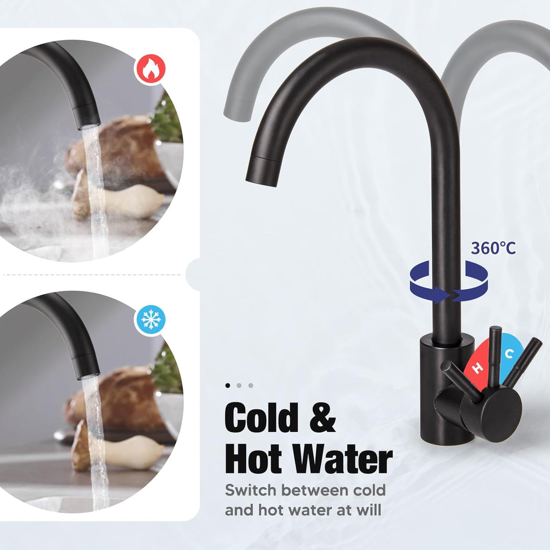 Wasserhahn Spültischarmatur Wasserhahn Küche 360° Drehbar Küchenarmatur aus Edelstah, Einstellbares
