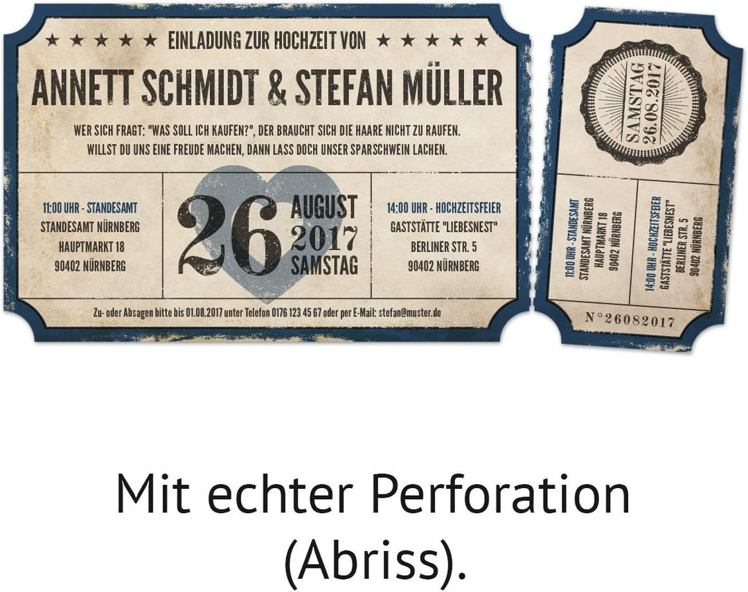 Kartenmachen.de 10 x Lasergeschnittene Foto Hochzeitseinladungen Hochzeitskarten - Retro Vintage Tic