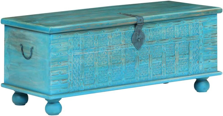 Festnight Aufbewahrungstruhe Aufbewahrungsbox mit Deckel Massives Mangoholz 100 x 40 x 41 cm Blau