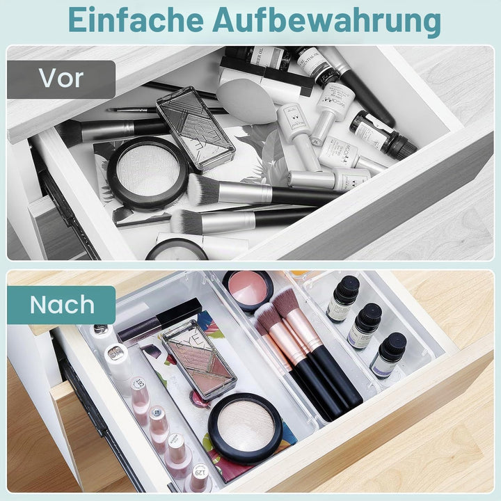 25Pcs Schubladeneinsatz Schubladen Organizer mit 4 Grössen, Schminktisch Organizer transparent Kunst