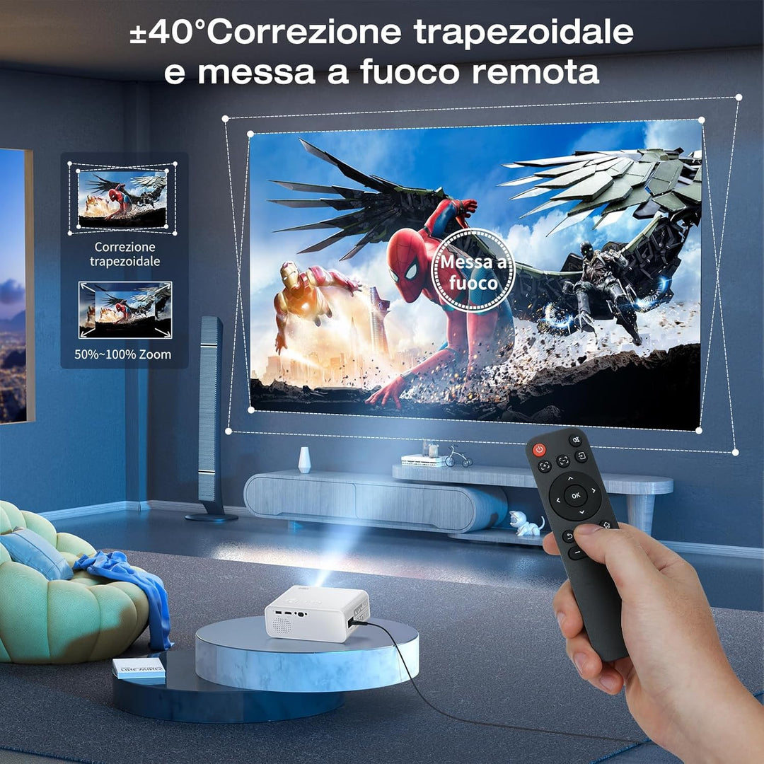 Mini Beamer mit WiFi und Bluetooth, AMEELA 1080P Beamer für Video, ±40° Trapezkorrektur, 50%-100% Zo