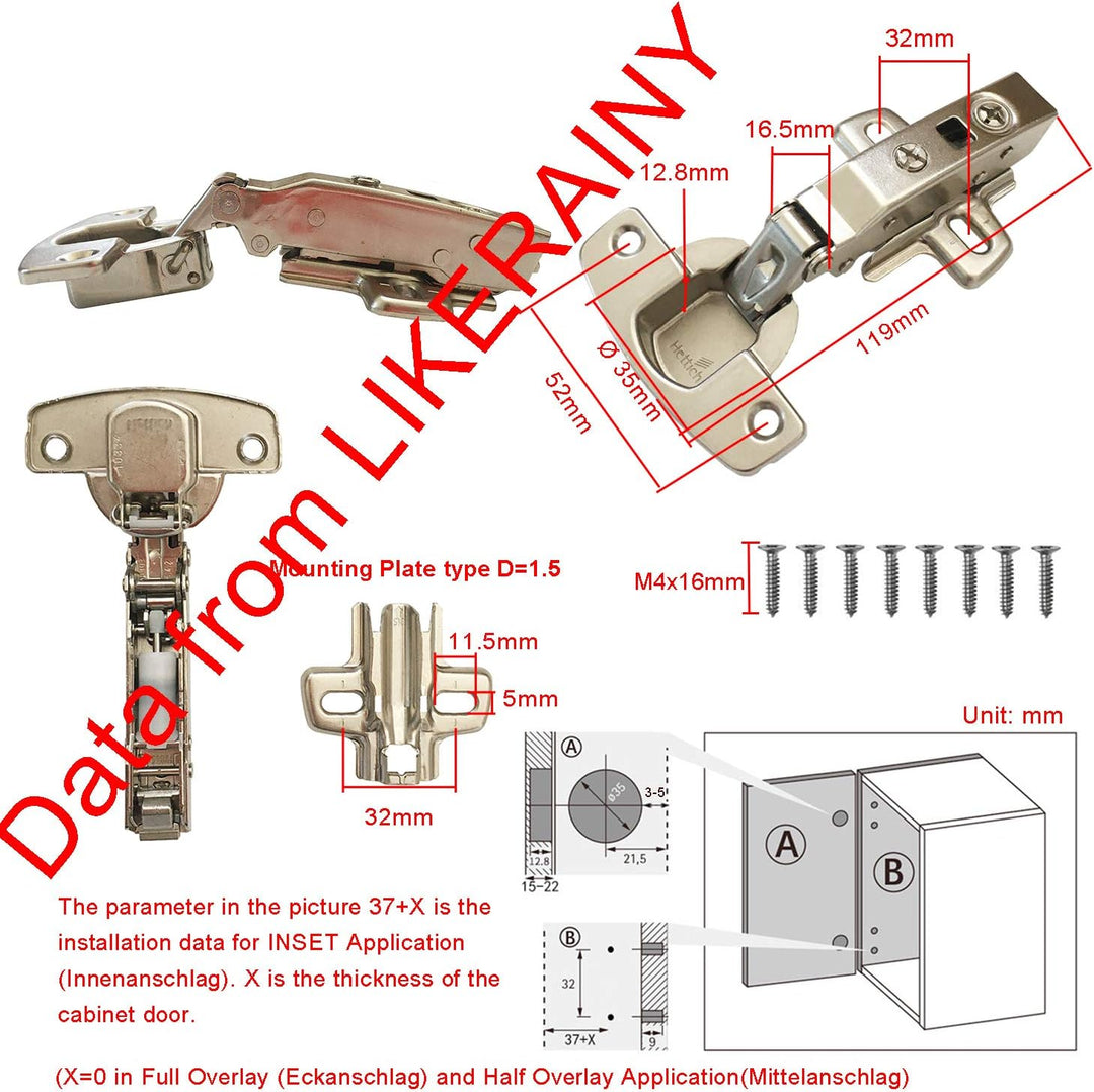 Hettich Sensys 8645i TH52 110° Eckanschlag Scharnier mit Integrierter Dämpfung Soft Close Automatiks