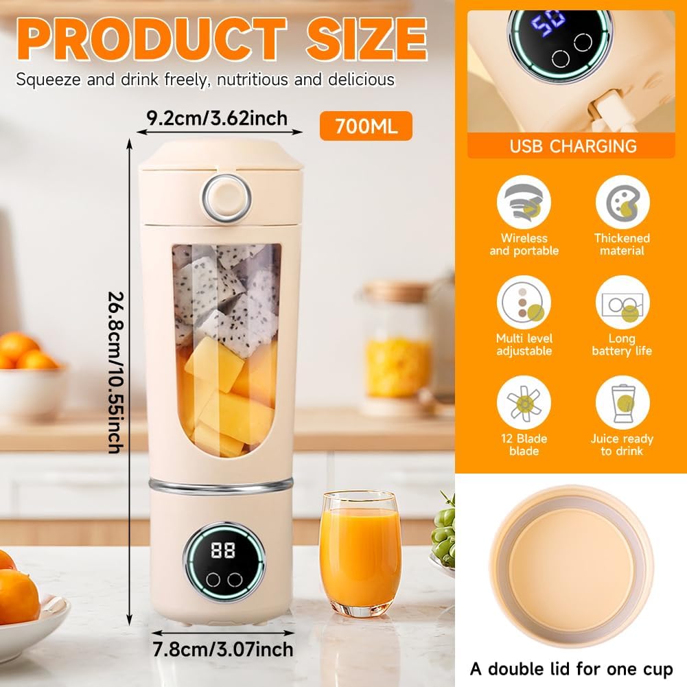 Tragbarer Mixer Smoothie Maker, Mixer to go 700 ml, Typ-C Wiederaufladbar, Becher mit Auslaufsichere